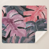 モノクロモンステラ:水彩熱帯パターン。 シェルパブランケット (正面(横))