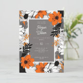 モノクロラインアート結婚の花 招待状 (スタンド正面)