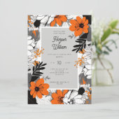 モノクロラインアート結婚の花 招待状 (スタンド正面)