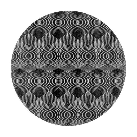 モノクロライン：テクスチャ抽象デザイン カッティングボード (正面)