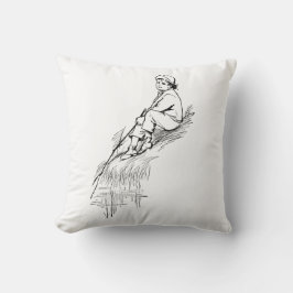 モノクロリトルボーイヴィンテージ魚釣り小児期 クッション