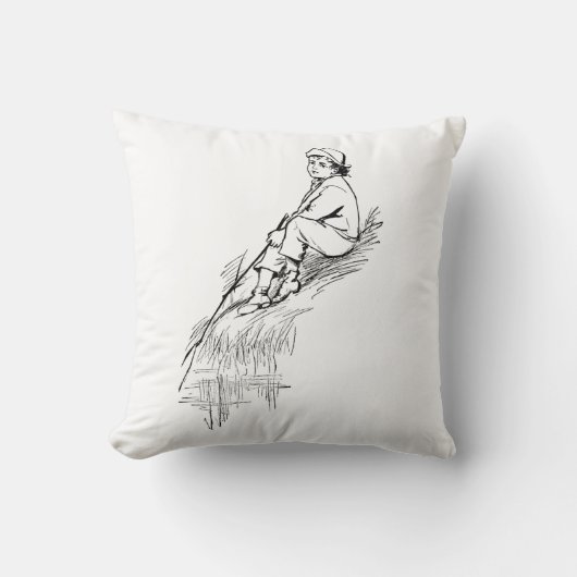 モノクロリトルボーイヴィンテージ魚釣り小児期 クッション (正面)