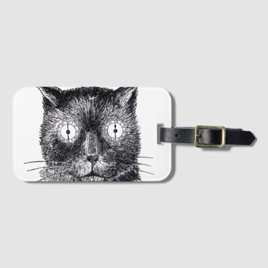 モノクロレトロ猫の顔の荷物タグ ラゲッジタグ (正面横)
