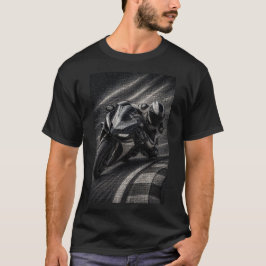 モノクロレーシングバイク – 3D マイクロモザイク Tシャツ