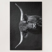 モノクロロングホーン牛 ジグソーパズル (縦)