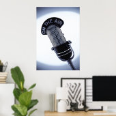 モノクロヴィンテージオンエアマイクプリント ポスター (ホームオフィス)