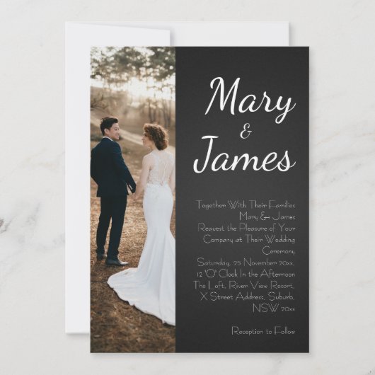 モノクロヴィンテージミニマリストブラック&ホワイト結婚ズ 招待状 (正面)