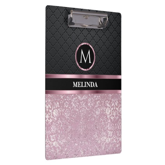 モノクロームかわいらしきらびやかなピンクとブラック クリップボード (右)