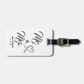 モノクロームとホワイト夫妻結婚のラグ ラゲッジタグ (正面横)