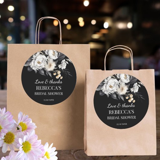 モノクロームのボヘミアンスタイルのウェディングシャワー ギフト ラウンドシール