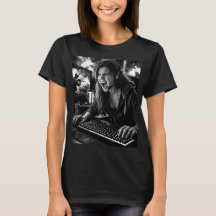 モノクロームの激情ゲーマーポートレートTシャツ