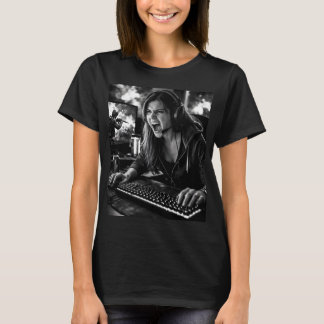 モノクロームの激情ゲーマーポートレートTシャツ Tシャツ