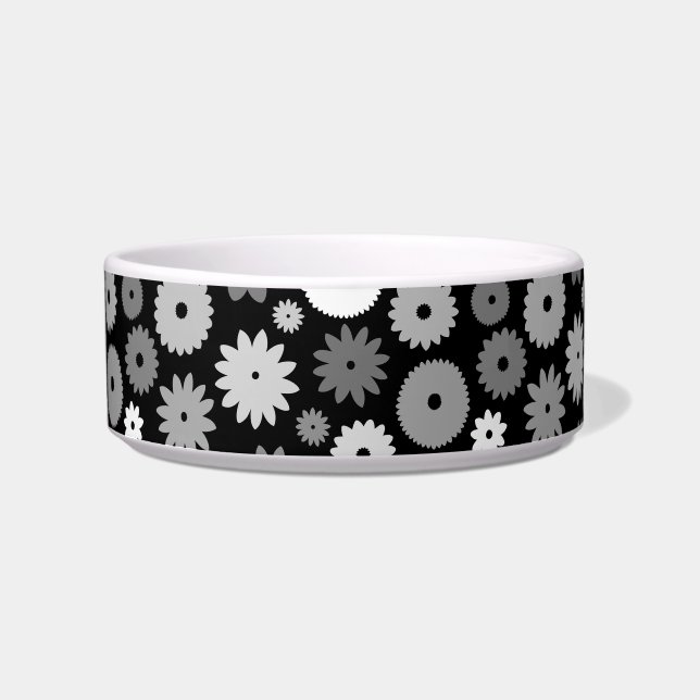 モノクロームの花柄 ボウル (正面)