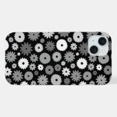 モノクロームの花模様リピートパターン iPhoneケース (裏面横)