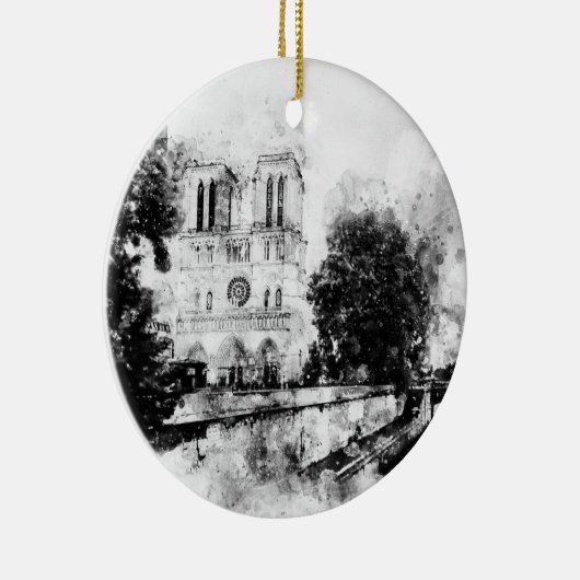 モノクロームイラストレーションノートルダム大聖堂 セラミックオーナメント (右)