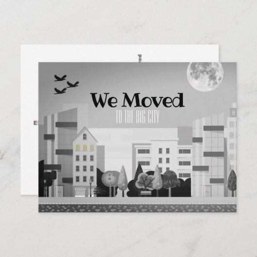 モノクロームシティスカイライン 転居のお知らせ ポストカード (正面/裏面)
