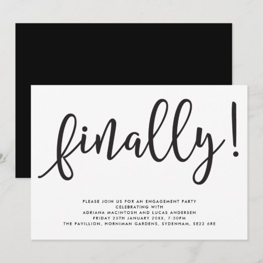 モノクロームスクリプトのエンゲージメントパーティー 招待状 (正面/裏面)