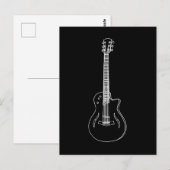 モノクロームセミアコースティックギターの線画 ポストカード (正面/裏面)