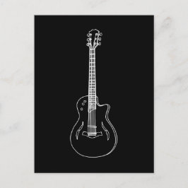 モノクロームセミアコースティックギターの線画 ポストカード