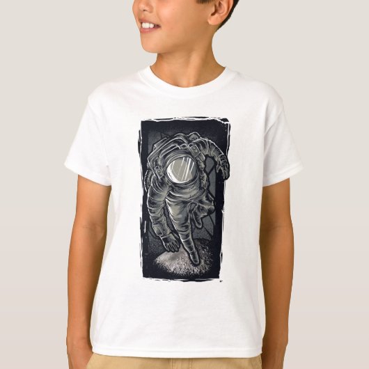 モノクローム宇宙探検家宇宙飛行士Tシャツ Tシャツ (正面)