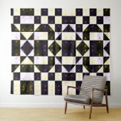 モノクローム美意識の花のパタ市松模様にーン タペストリー (インサイチュ(横))