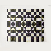 モノクローム美意識の花のパタ市松模様にーン タペストリー (正面(横))