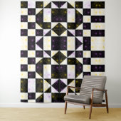 モノクローム美意識の花のパタ市松模様にーン タペストリー (インサイチュ)