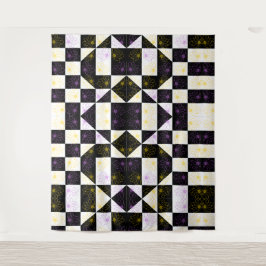 モノクローム美意識の花のパタ市松模様にーン タペストリー