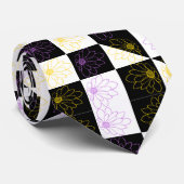 モノクローム美意識の花のパタ市松模様にーン ネクタイ (ロール)