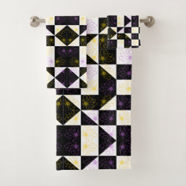 モノクローム美意識の花のパタ市松模様にーン バスタオルセット