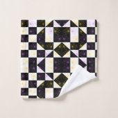 モノクローム美意識の花のパタ市松模様にーン バスタオルセット (ウォッシュタオル)