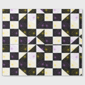 モノクローム美意識の花のパタ市松模様にーン ラッピングペーパー (フラット)