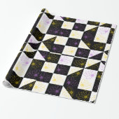 モノクローム美意識の花のパタ市松模様にーン ラッピングペーパー (アンロールド)