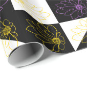 モノクローム美意識の花のパタ市松模様にーン ラッピングペーパー (ロールコーナー)