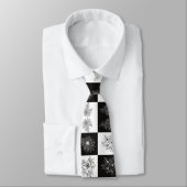 モノクローム花とチェッカーボードパターン ネクタイ (タイ)