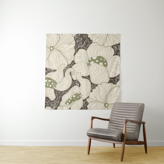 モノクローム花アールヌーボーシームレス タペストリー (インサイチュ)
