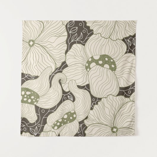 モノクローム花アールヌーボーシームレス タペストリー (正面)