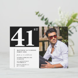 モノクローム41歳の誕生日招待状 写真入り 招待状