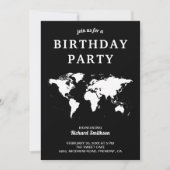 モノクロ世界地図 誕生日パーティー 招待状 (正面)