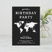 モノクロ世界地図 誕生日パーティー 招待状 (スタンド正面)
