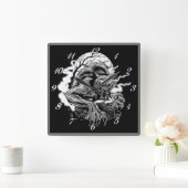 モノクロ人狼ムーン スクエア壁時計 (ホーム)