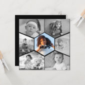 モノクロ六角形写真コラージュ カード (正面/裏面インサイチュ)