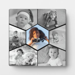 モノクロ六角形写真コラージュ フォトプラーク