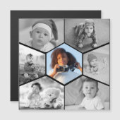 モノクロ六角形写真コラージュ マグネット招待状 (正面/裏面)