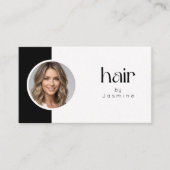 モノクロ写真とQRコードのソーシャルアイコン入りヘアデザインカード 名刺 (正面)