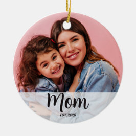 モノクロ写真に「Mom Established」スクリプト セラミックオーナメント