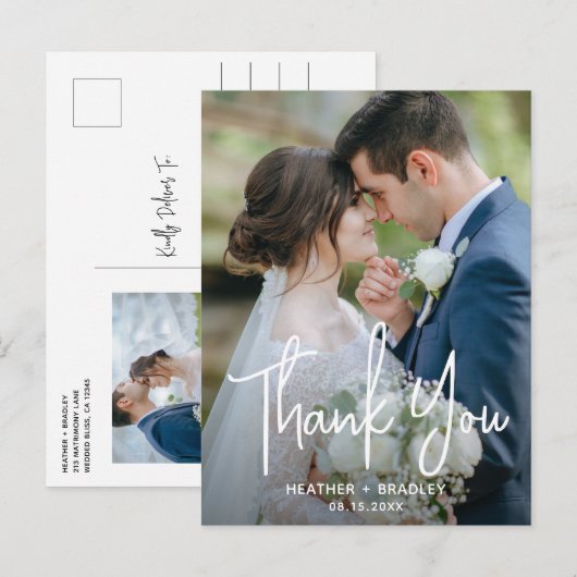 モノクロ写真のシンプルな結婚式のお礼 ポストカード (正面/裏面)
