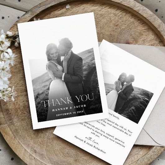 モノクロ写真の結婚式サンクスカード サンキューカード