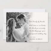 モノクロ写真の結婚式御礼カード サンキューカード (裏面)
