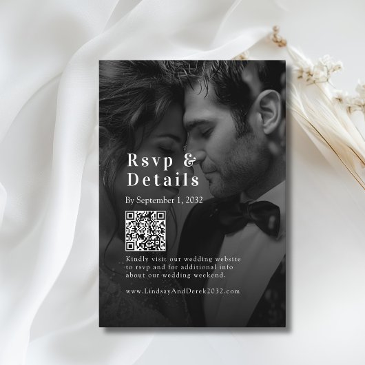 モノクロ写真の結婚式QRコードRSVP 招待状